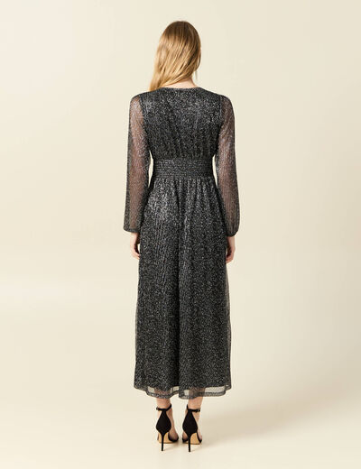 Robe longue fils métallisés noir femme