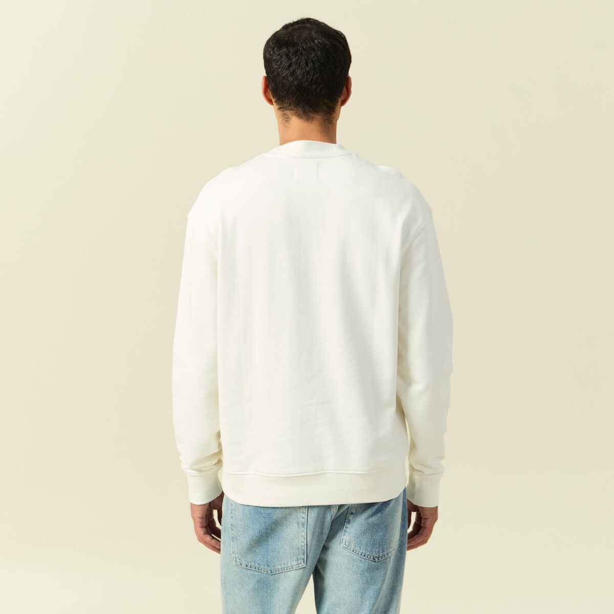 Sweat manches longues en coton ecru homme