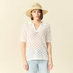 Pull manches courtes ajouré blanc femme