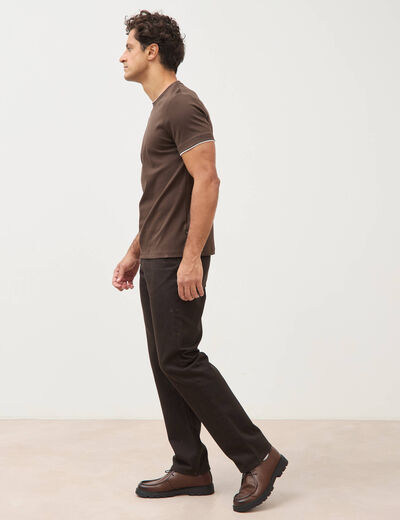 T-shirt droit col rond manches courtes marron homme