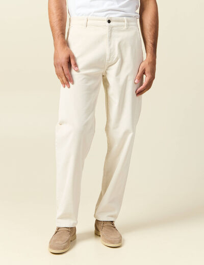 Pantalon droit en velours longueur 32 ecru homme