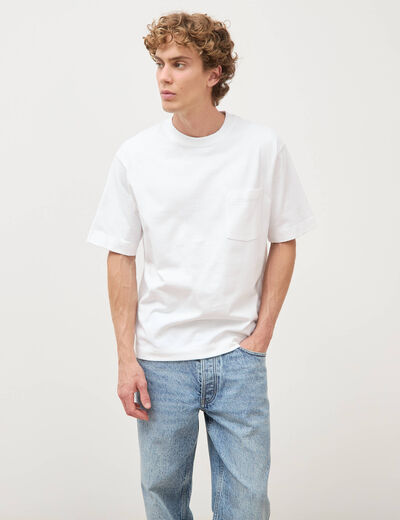 T-shirt droit en coton col ras du cou blanc homme