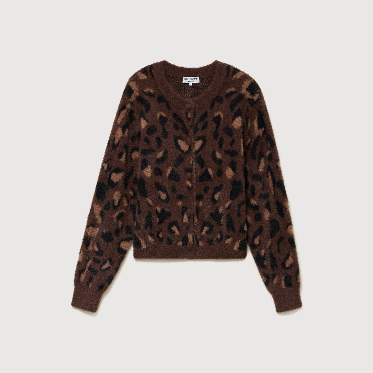 Gilet manches longues col rond marron fonc&eacute; femme