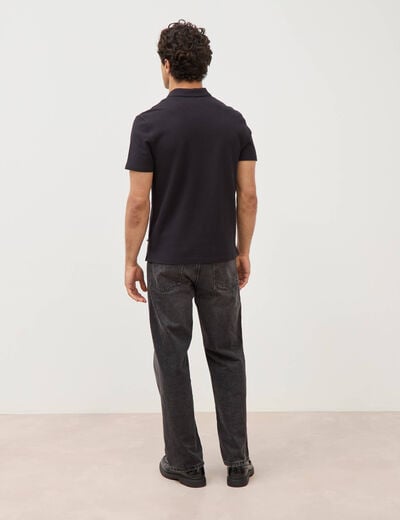 Polo en coton avec zip manches courtes noir homme