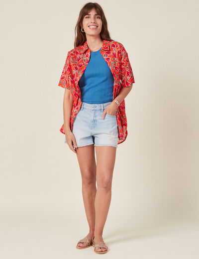 Chemise en coton manches courtes orange femme