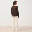 Pull droit col v manches longues marron femme
