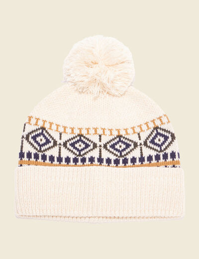 Bonnet à pompon ecru homme