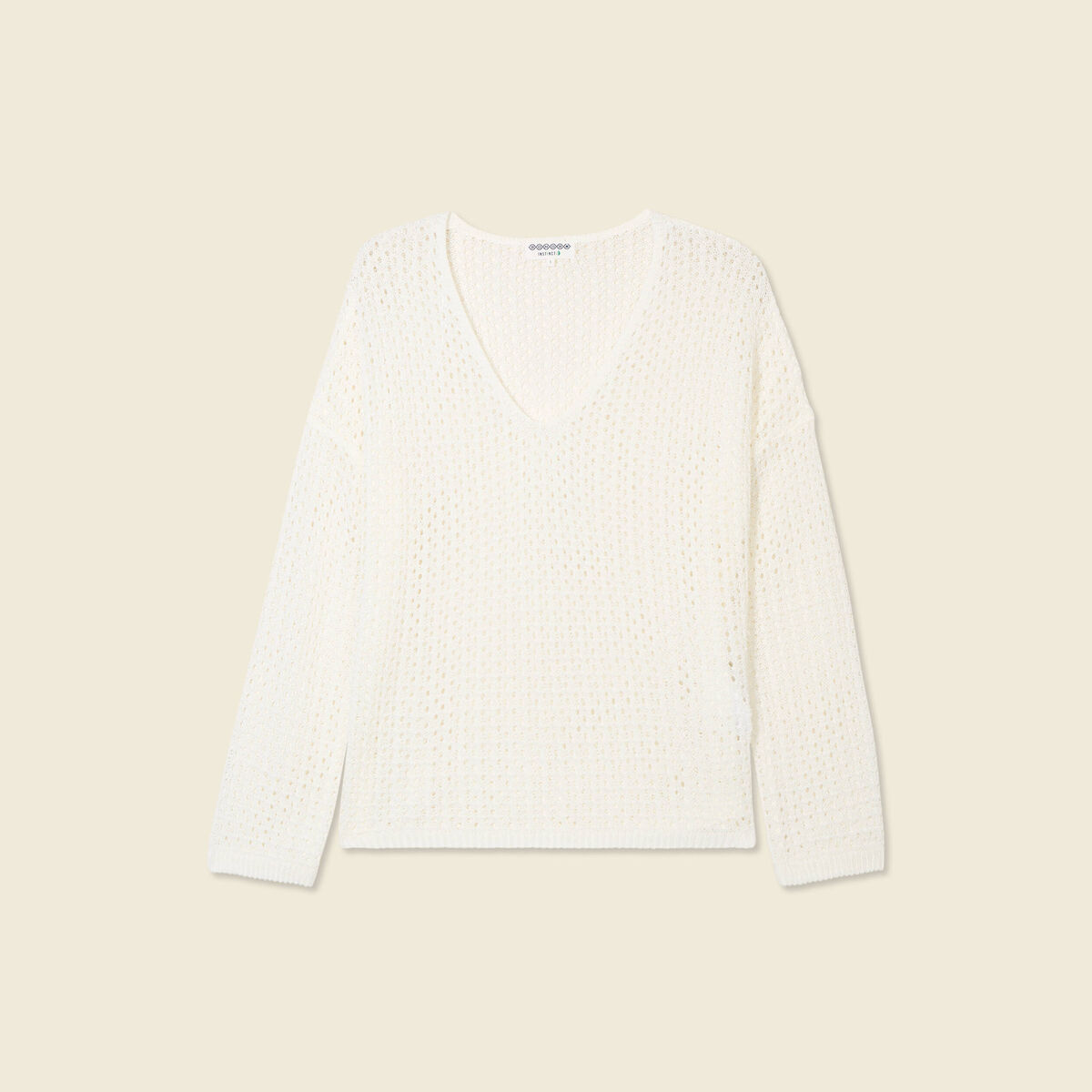 Pull manches longues ajouré ecru femme