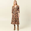 Robe midi évasée manches 3/4 noir femme