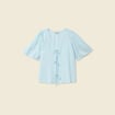 Blouse manches courtes nouée bleu pastel femme