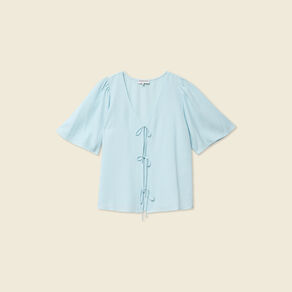 Blouse manches courtes nouée bleu pastel femme