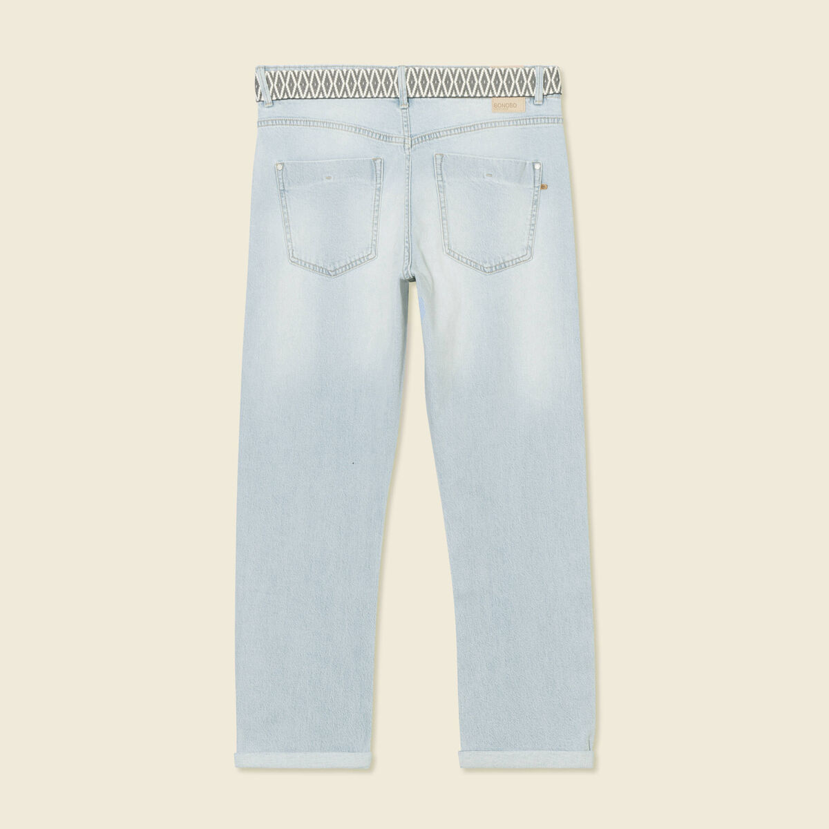 Jeans boyfriend ceinturé denim bleach femme