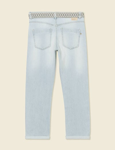 Jeans boyfriend ceinturé denim bleach femme