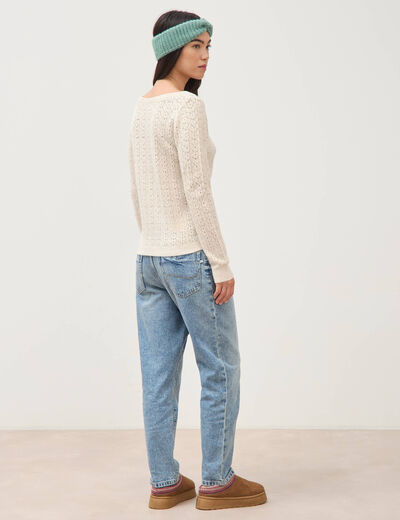 Pull manches longues col bateau creme femme