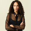 T-shirt col v manches longues doubl&eacute; noir femme