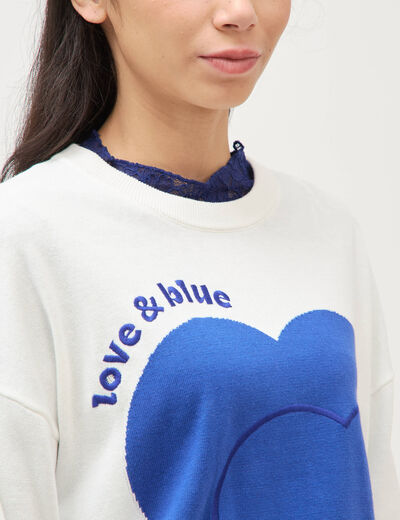 Pull oversize col rond manches longues ecru femme