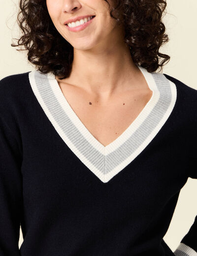 Pull manches longues bleu marine femme