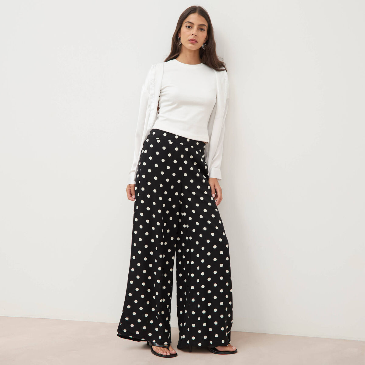 Pantalon large taille haute noir femme