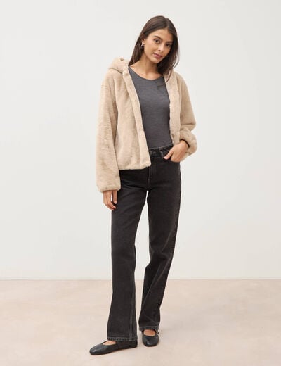 Blouson ample court col montant beige femme