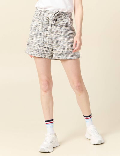 Short ajusté taille haute creme femme