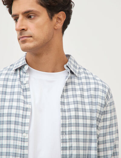 Chemise manches longues bleu fonc&eacute; homme