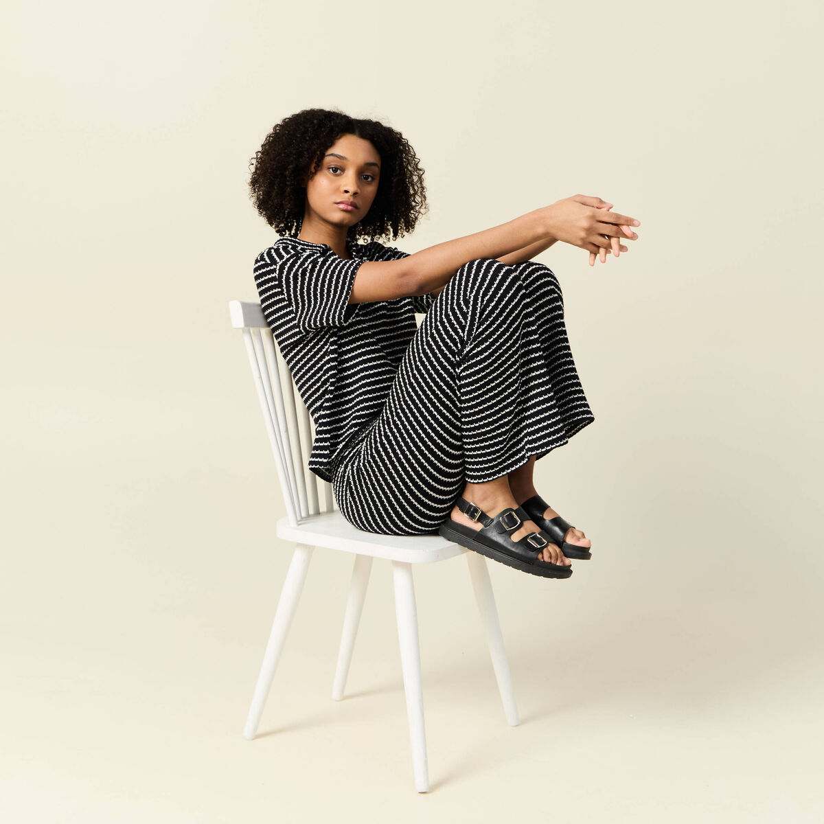 Pantalon large en maille noir femme