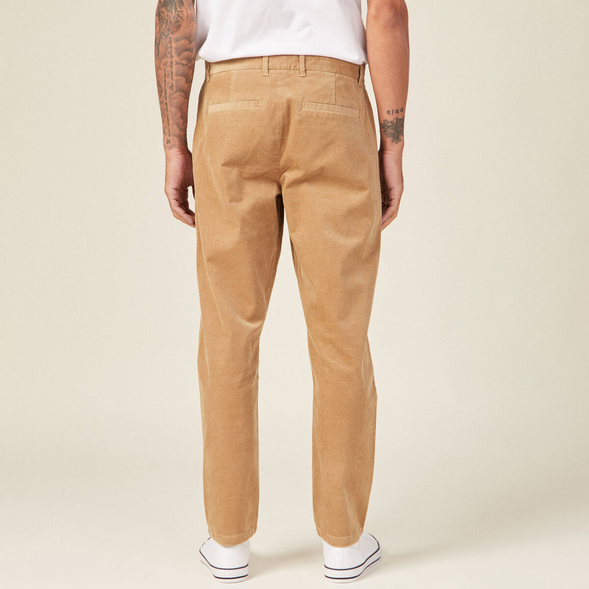 Pantalon chino tapered velours beige homme