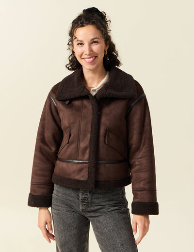 Bombardier court droit similicuir marron femme