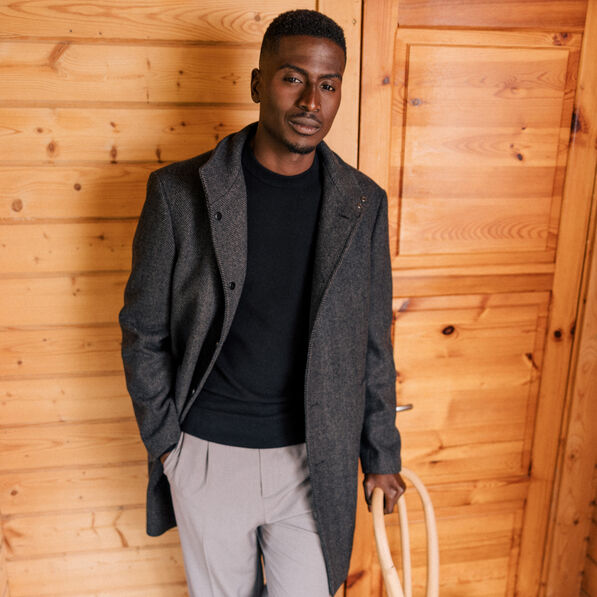 Manteau ajusté boutonné gris foncé homme