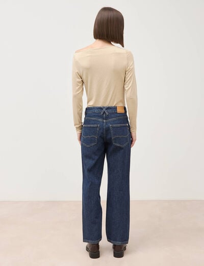 Jeans straight 7/8&egrave;me taille haute denim brut femme