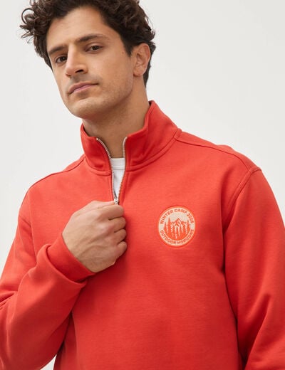 Sweat col camionneur manches longues orange fonc&eacute; homme