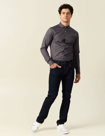 Col cintr&eacute; en coton manches longues gris fonc&eacute; homme