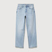 Jeans straight 7/8&egrave;me taille haute denim bleach femme