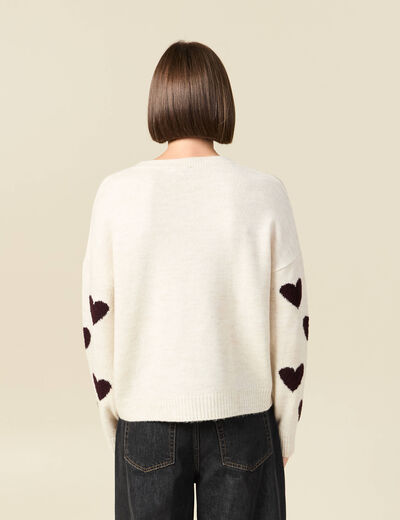 Pull manches longues bouclette col rond prune femme