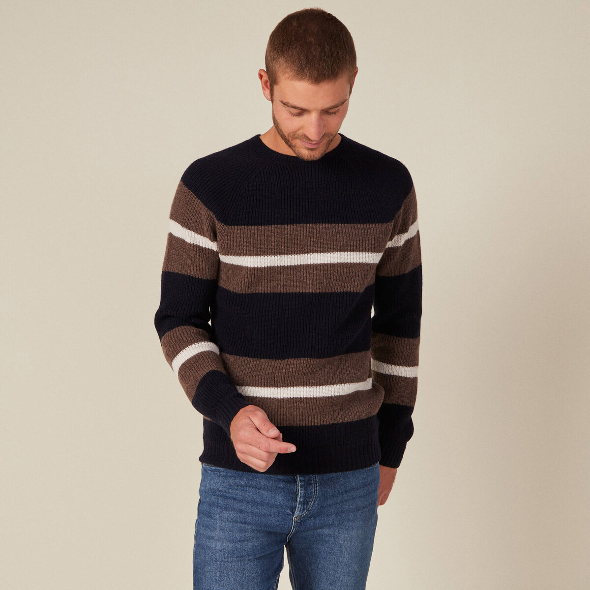 Pull manches longues fabriqu&eacute; en France bleu marine homme