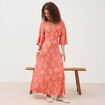 Robe col v manches longues rouge corail femme