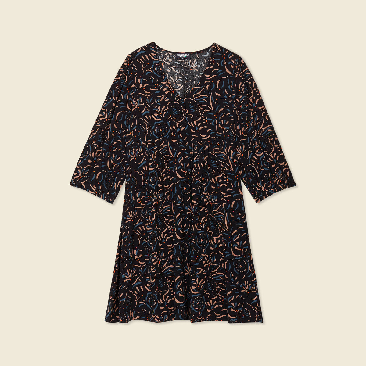 Robe évasée manches 3/4 noir femme