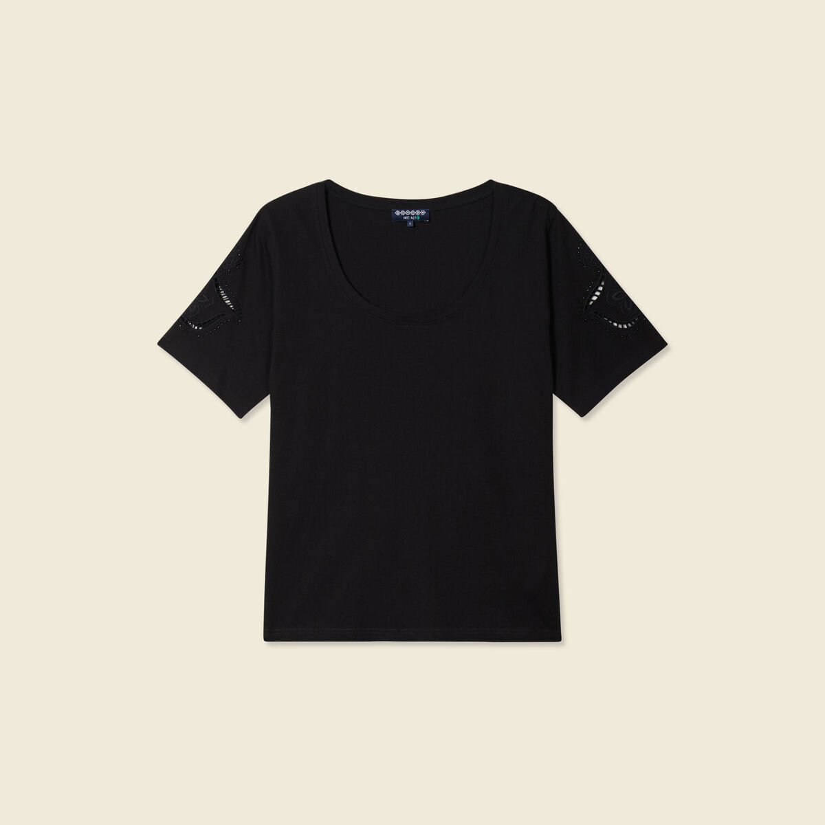 T-shirt manches courtes brodé noir femme