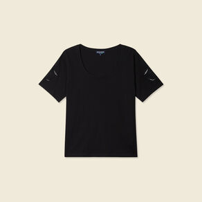 T-shirt manches courtes brodé noir femme