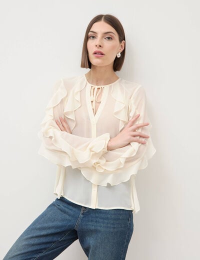 Chemise manches longues col rond ivoire femme