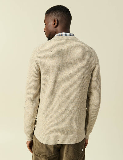 Pull droit manches longues beige homme