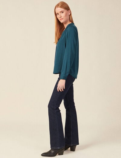 Blouse manches longues bleu canard femme