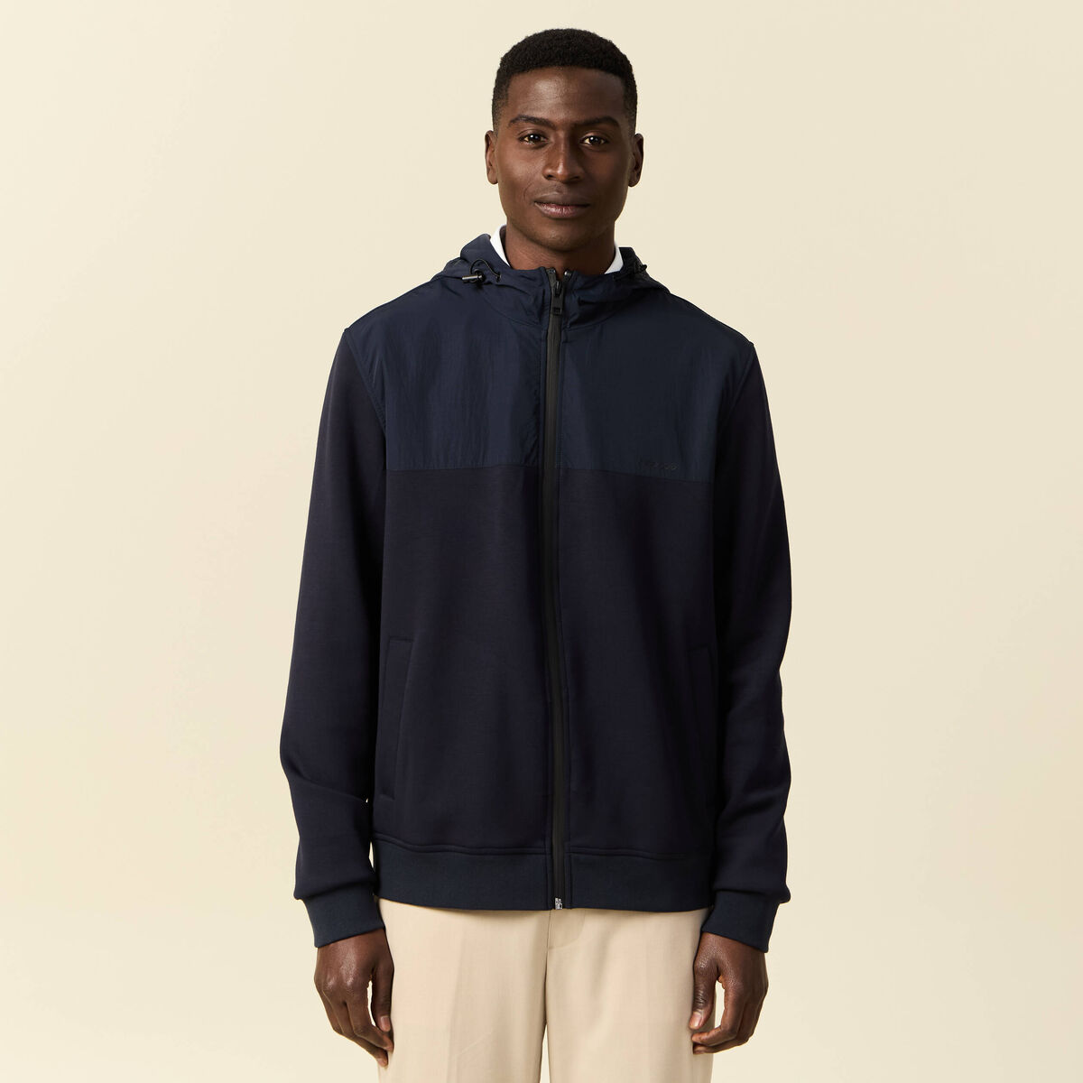 Sweat zipp&eacute; &agrave; capuche bleu marine homme