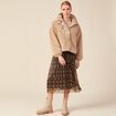 Jupe longue évasée plissée camel femme
