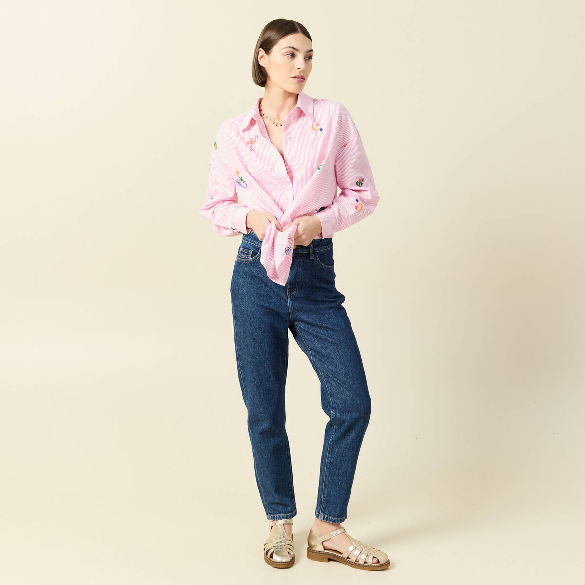 Chemise manches longues rose femme