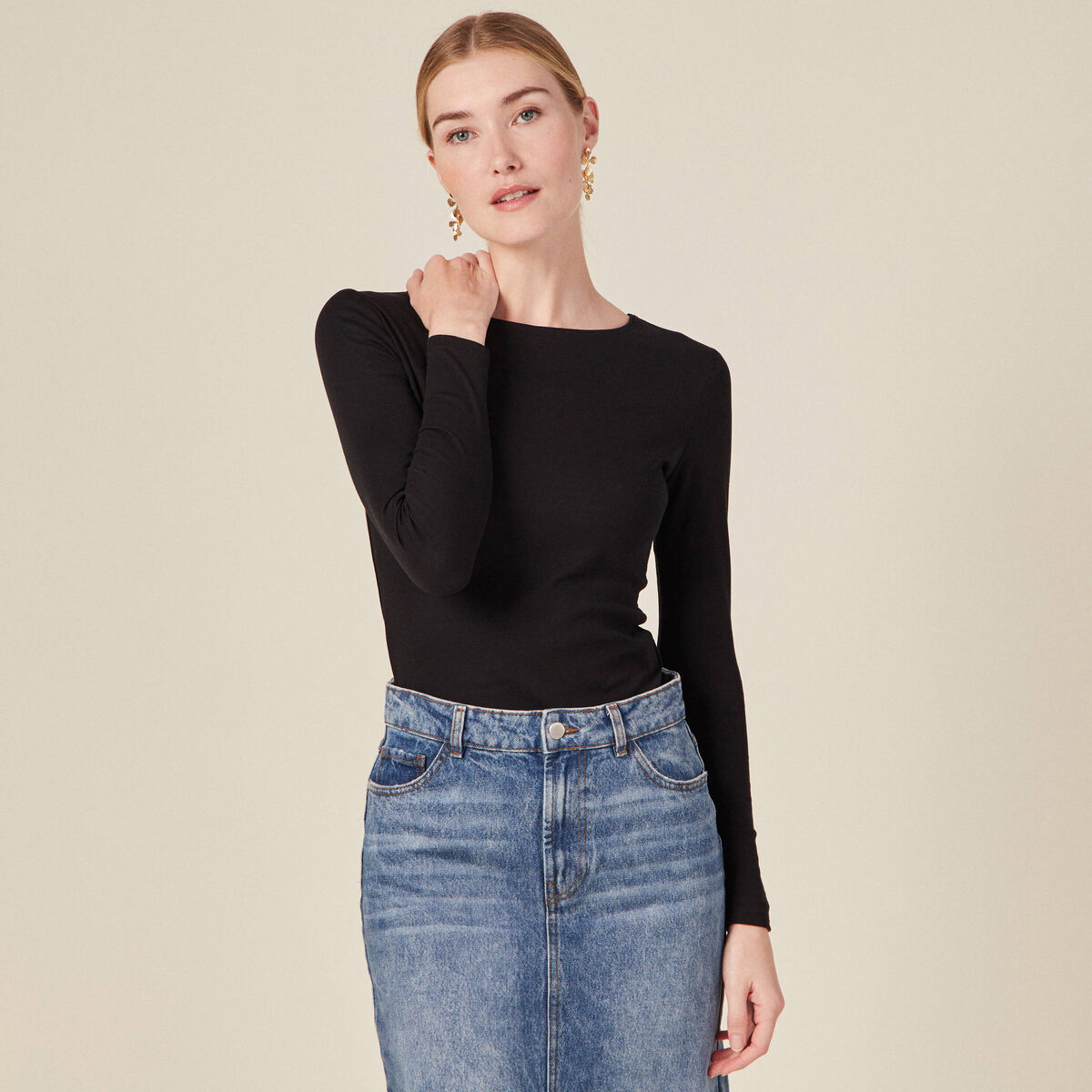 T-shirt femme maille unie Instinct noir femme