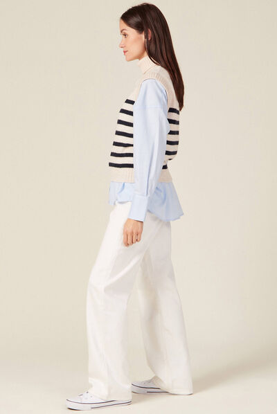 Pull sans manches creme femme