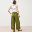 Pantalon droit 7/8&egrave;me brod&eacute; vert kaki femme
