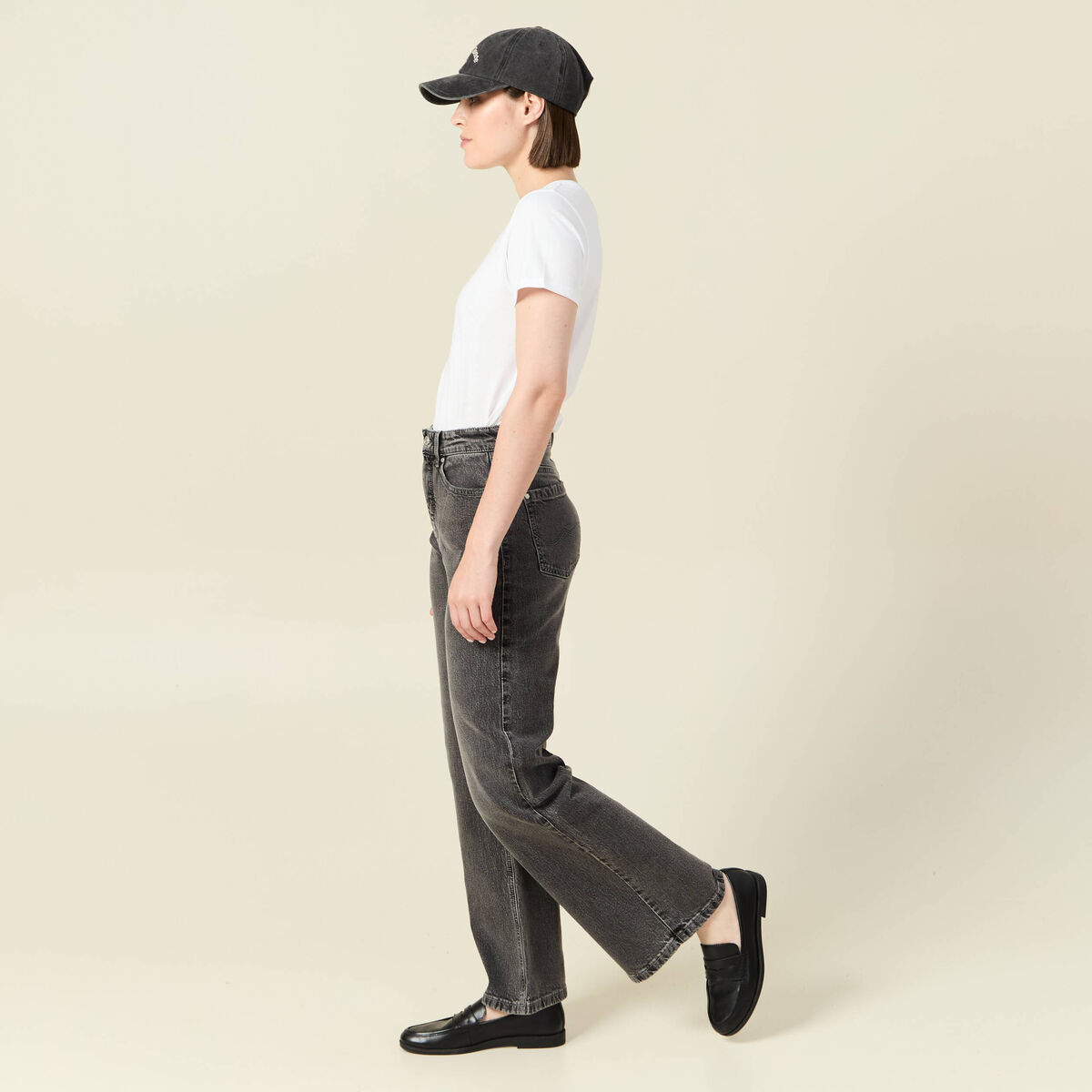 Jeans large éco-responsable denim snow gris femme