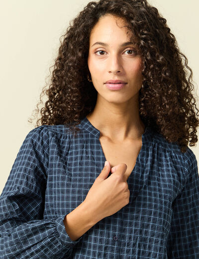 Chemise manches longues col rond noir femme